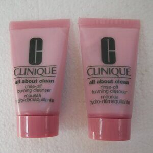 Set 2 Travel Size 1 Oz Each CLINIQUE All About Clean RINSE OFF FOAMING CLEANSER